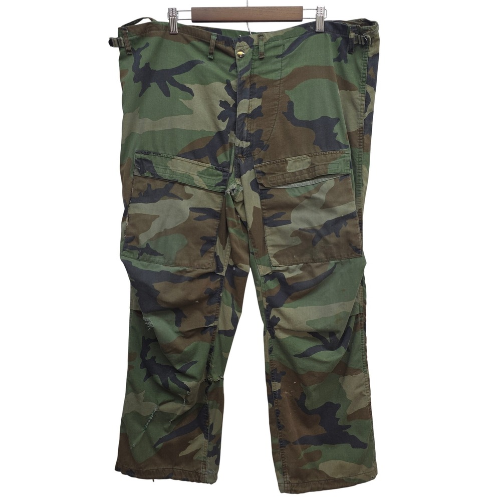 Vintage Chemical Protective Camo Distressed Military Tactical Side Zip Trousers